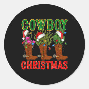 Pegatina Redonda Navidades De Vaquero Boots Y Cactus Xmas Pjs Hombr