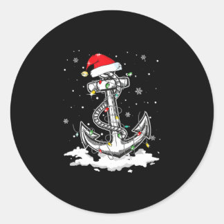 Pegatina Redonda Navidades de vela en barco de bandera Santa Hat Lu
