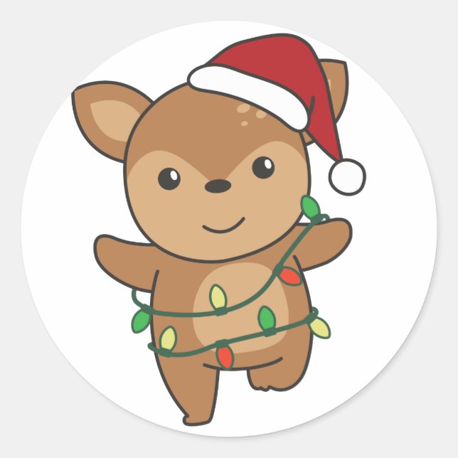 Pegatina Redonda Navidades De Venado Animales De Invierno Deer Rond (Anverso)