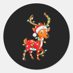 Pegatina Redonda Navidades de venado iluminan Santa Costume Cute An