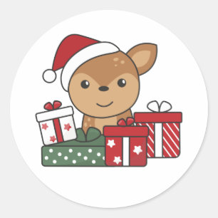 Pegatina Redonda Navidades de venados regalan animales de invierno 