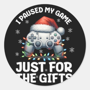 Pegatina Redonda Navidades de videojuegos de navidad de gamer niños