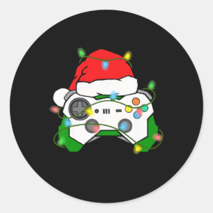 Pegatina Redonda Navidades de videojuegos Gaming Santa Hat Control