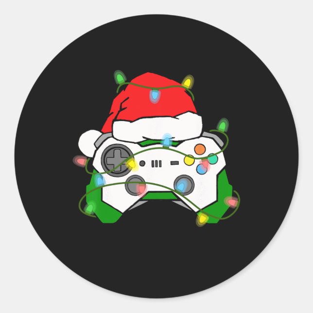 Pegatina Redonda Navidades de videojuegos Gaming Santa Hat Control (Anverso)