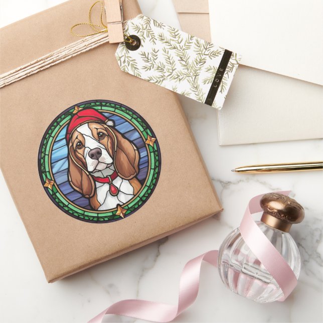 Pegatina Redonda Navidades de vidrio Beagle Seted (Regalar)