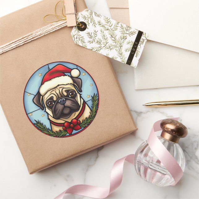 Pegatina Redonda Navidades de vidrio Pug Staines (Regalar)