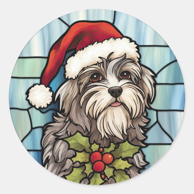 Pegatina Redonda Navidades de vidrio templado de Havanese (Anverso)