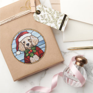 Pegatina Redonda Navidades de vidrio templado de Poodle