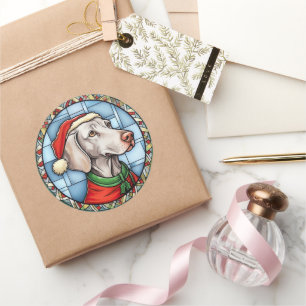 Pegatina Redonda Navidades de vidrio Weimaraner Stainers