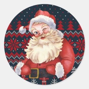 Pegatina Redonda Navidades de Vintage Cute Winking Santa Claus
