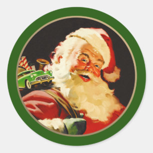 Pegatina Redonda Navidades de Vintage Santa Claus