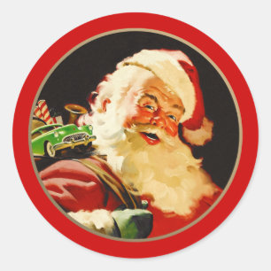 Pegatina Redonda Navidades de Vintage Santa Claus