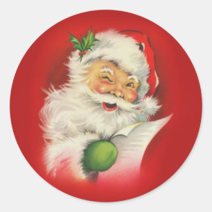 Pegatina Redonda Navidades de Vintage Santa Claus