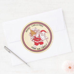 Pegatina Redonda Navidades de Vintage Santa Claus