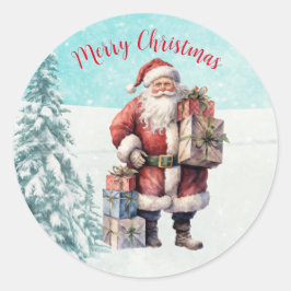 Pegatina Redonda Navidades de Vintage Santa Claus