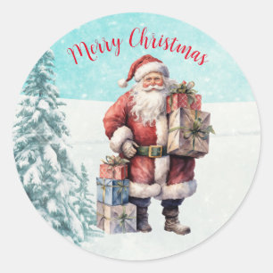 Pegatina Redonda Navidades de Vintage Santa Claus