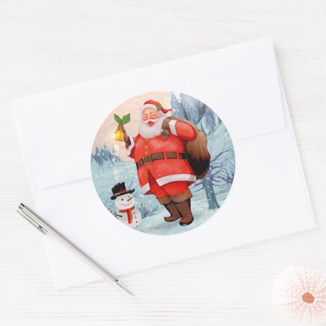 Pegatina Redonda Navidades de Vintage Santa Claus (Sobre)