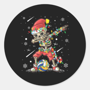 Pegatina Redonda Navidades de voleibol esqueleto de Santa Hat