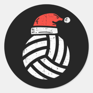 Pegatina Redonda Navidades de voleibol Santa Hat Jugador deportivo 