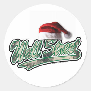 Pegatina Redonda Navidades de Wall Street con un Santa Hat