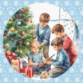 Pegatina Redonda Navidades de Watercolor Boys Nostalgic