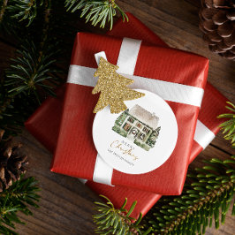 Pegatina Redonda Navidades de Watercolor Winter House