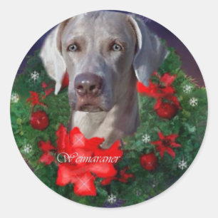 Pegatina Redonda Navidades de Weimaraner