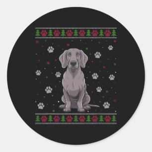 Pegatina Redonda Navidades de Weimaraner Sweater Xmas Mascota Anima