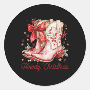 Pegatina Redonda Navidades de Western Howdy Cowgirl Boot Coquette B