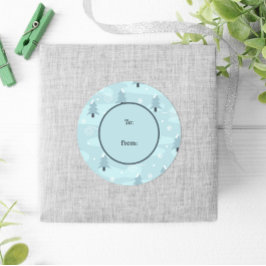 Pegatina Redonda Navidades de Winter Blue Trees Snow Pastel
