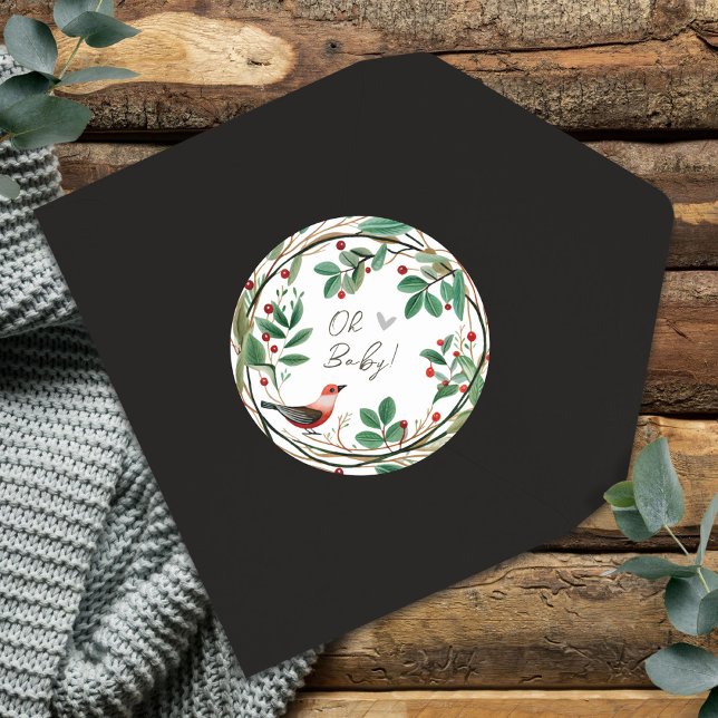 Pegatina Redonda Navidades de Winter Wreath Berry Baby Shower (Subido por el creador)