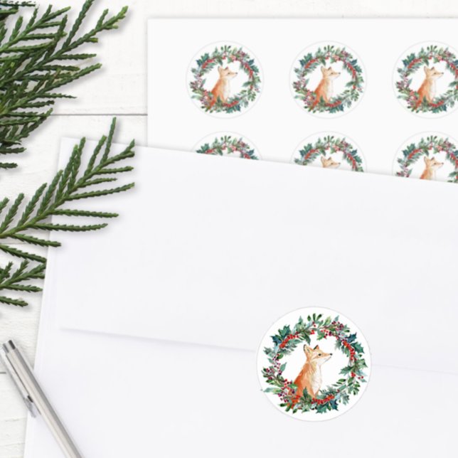 Pegatina Redonda Navidades de Woodland Fox (Woodland Fox Envelope Seal Sticker)