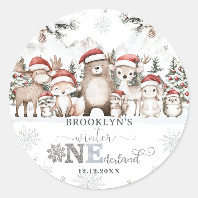 Pegatina Redonda Navidades de Woodland Winter ONEderland Primer cum (Anverso)