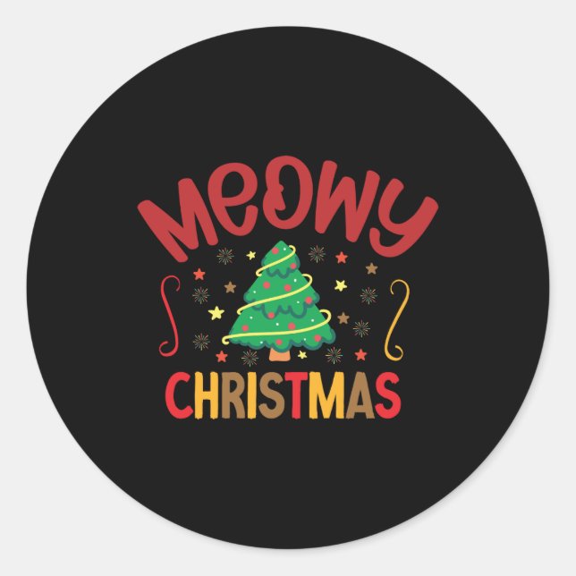 Pegatina Redonda Navidades de Xmas Gift Meowy (Anverso)