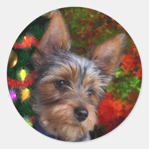 Pegatina Redonda Navidades de Yorkie
