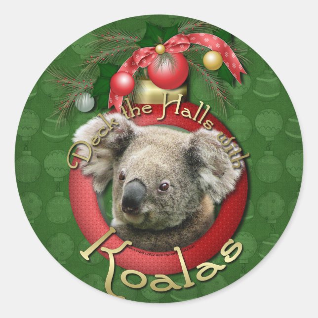 Pegatina Redonda Navidades - Deck the Halls - Koalas (Anverso)