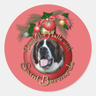 Pegatina Redonda Navidades - Deck the Halls - Saint Bernards - Mae