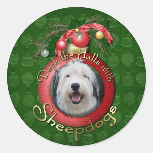 Pegatina Redonda Navidades - Deck the Halls - Sheepdogs (Anverso)