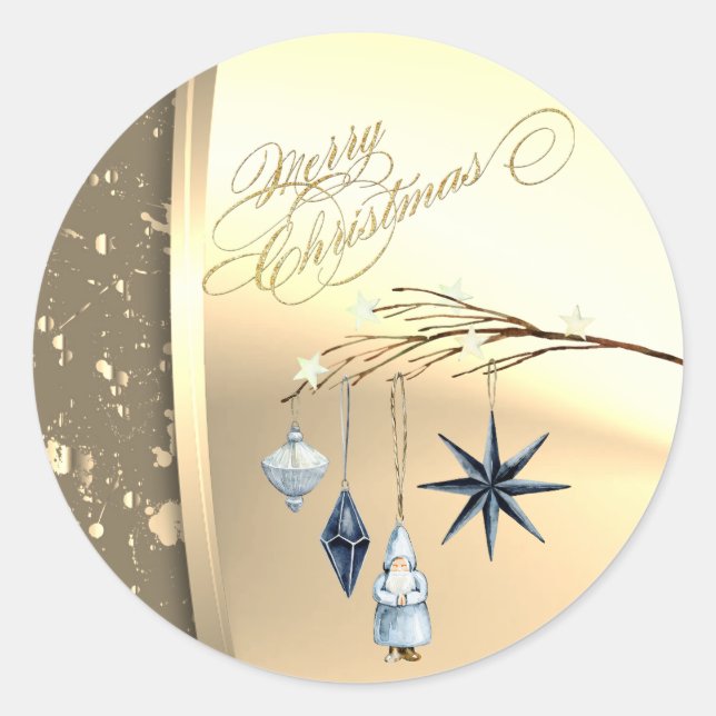 Pegatina Redonda Navidades Decoración de Invierno Faux Gold (Anverso)