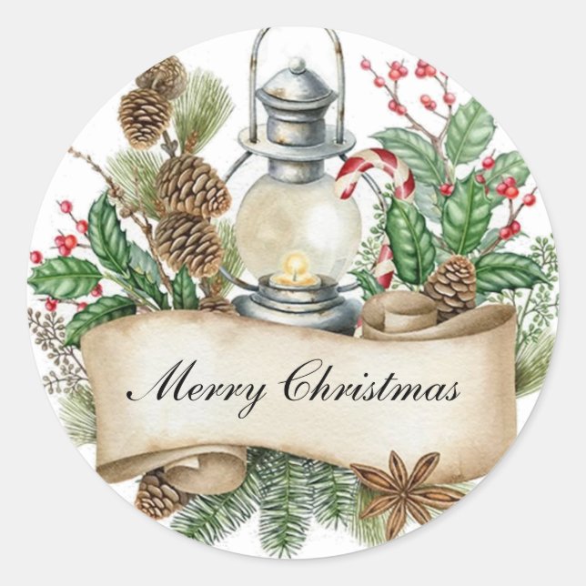 Pegatina Redonda Navidades decorativos fueron (Anverso)