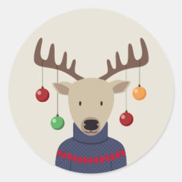 Pegatina Redonda Navidades Deer