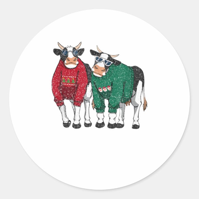 Pegatina Redonda Navidades defienden a pajama feo - partido gracios (Anverso)