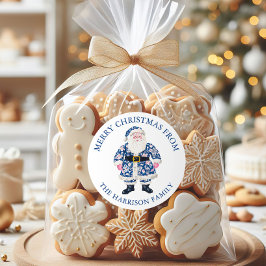 Pegatina Redonda Navidades del Blue Pink Chinoiserie Toile Santa Cl