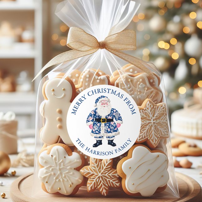 Pegatina Redonda Navidades del Blue Pink Chinoiserie Toile Santa Cl (Subido por el creador)