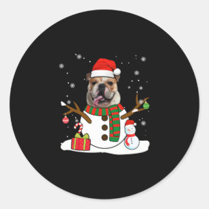 Pegatina Redonda Navidades del Bulldog inglés Pajama Snowman Dog Lo