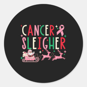 Pegatina Redonda Navidades del cáncer Pink Ribbon Santa Sleigh Rein