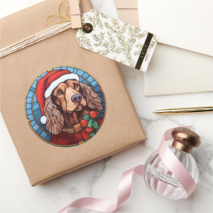 Pegatina Redonda Navidades del Cocker Spaniel StainGlass