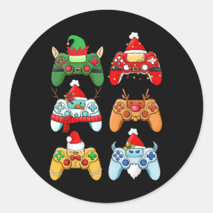 Pegatina Redonda Navidades del controlador de juegos Santa Hat Game