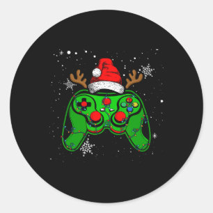 Pegatina Redonda Navidades del controlador de juegos Santa Hat Game