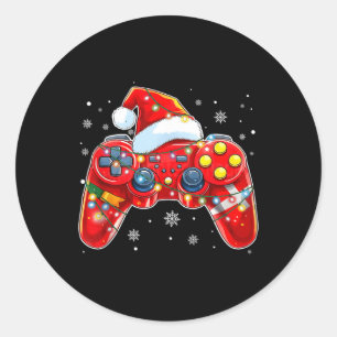 Pegatina Redonda Navidades del controlador de videojuegos Santa Hat